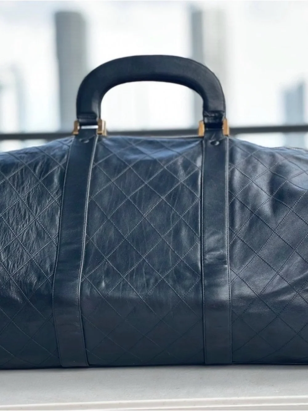 Authentic vintage Chanel Black Quilted Large Leather Weekender Duffle Bag